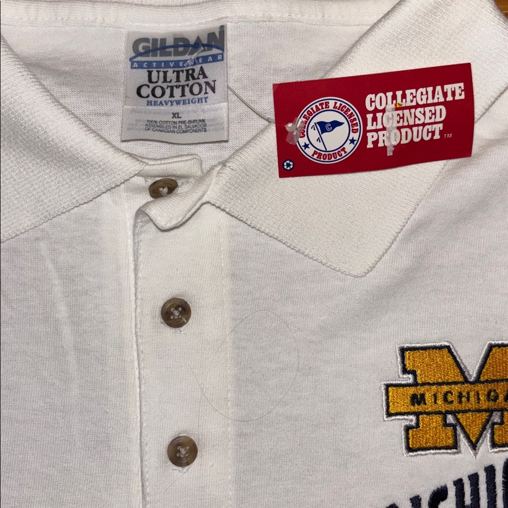 NWT University of Michigan Polo Shirt - White Gildan Size XL - Picture 3 of 6
